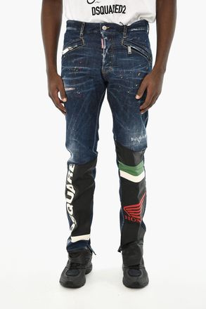 Dsquared2 Jeans Effetto Vintage con Dettaglio in Pelle Vegan sul Retro 16cm Dsquared2