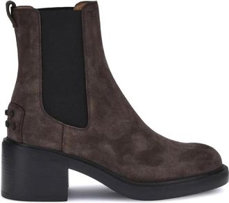 Tod's Su&egrave;de Enkellaarzen met Rubberdetail - Dames - Chelseaboots - Bruin - 36 1/2 EU - Su&egrave;de - Schoenen