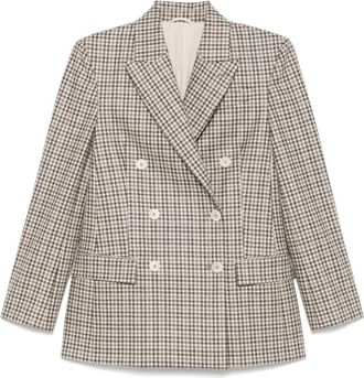 Brunello Cucinelli Beige Checks Notched Lapel Blazer