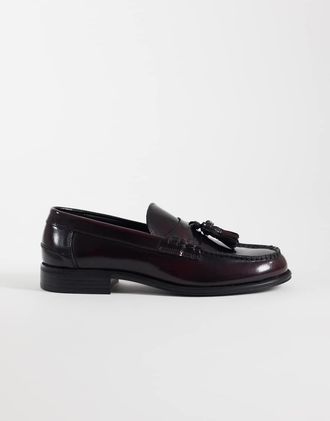 Noak Mocassini di manifattura portoghese in pelle bordeaux con nappe-Rosso