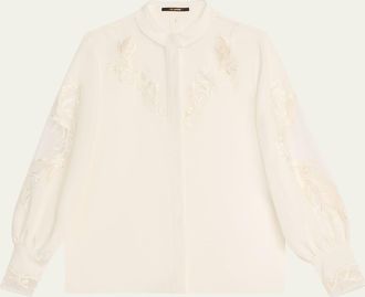 Kobi Halperin Angela Embroidered Sheer-Inset Blouse