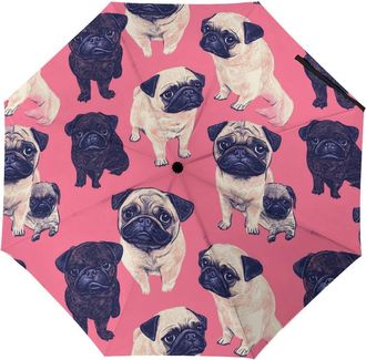 Generic Pug Dogs Cute Folding Umbrella for Rain Sun Windproof Travel Umbrellas Lightweight Portable Automatic