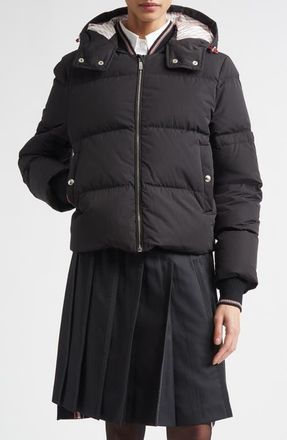 Thom Browne Armband Down Jacket with Removable Hood in Black at Nordstrom, Size 2 Us