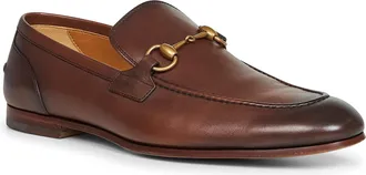 Gucci Mens Dark Brown Leather Jordaan Loafers Calf