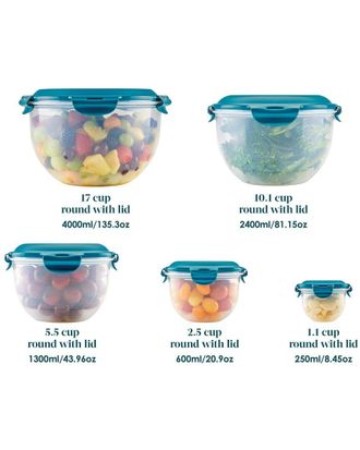 Rachael Ray Leak-Proof Nestable Round Food Storage Container Set, 10Pc
