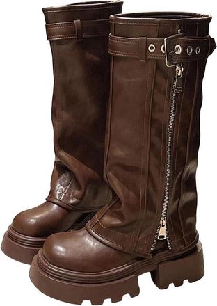 Generic Womens Punk Style Platform Knee High Boots Belt Buckle Thick Sole Height Increasing Long Booties