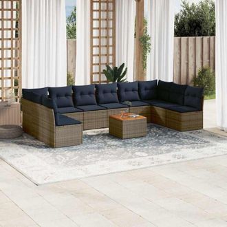 vidaXL Set De Sof&aacute;s De Jard&iacute;n 11 Pzas Y Cojines Rat&aacute;n Sint&eacute;tico Gris Vidaxl
