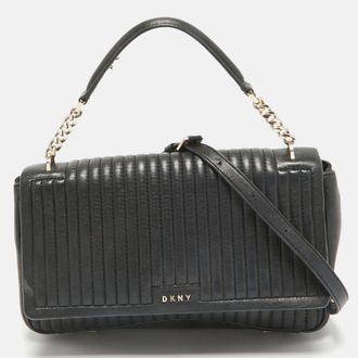 DKNY Dkny Black Pinstripe Quilted Leather Gansevoort Top Handle Bag