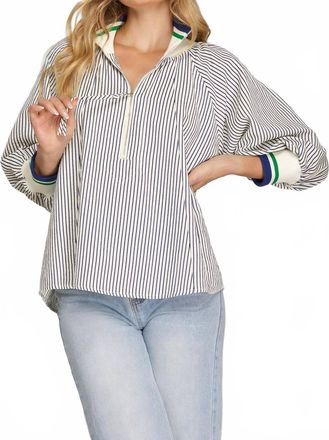 She + Sky Stripe Harbor Blouse In White/navy Stripe
