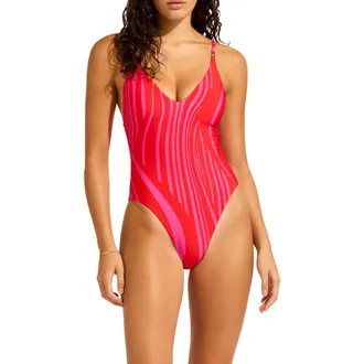 Seafolly Open Back One-Piece Swimsuit in Flame at Nordstrom Rack, Size 10 Us / 14 Au