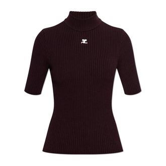 Courr&egrave;ges Turtlenecks, female, Red, Size: XS Ribbed Turtleneck Top