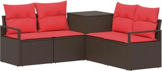 vidaXL Juego De Sof&aacute; 5 Uds. Marr&oacute;n Y Rojo Rat&aacute;n Sint&eacute;tico Y Acero Vidaxl