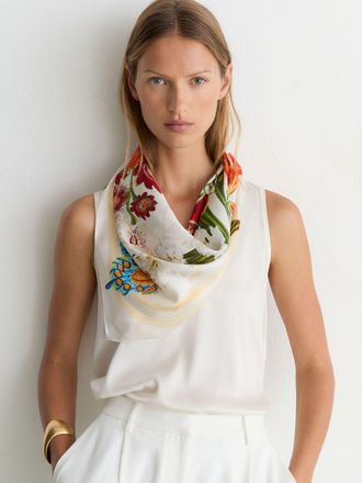 Reiss X NYBG Multi Silk Floral-print Square Scarf