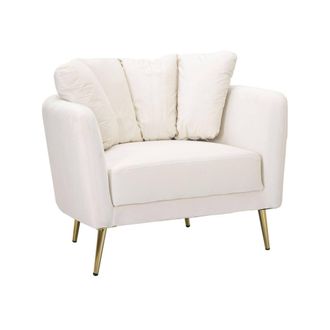 Dmora Dmora - Sill&oacute;n Foster, Asiento Acolchado, Sof&aacute; De Sal&oacute;n Individual, Silla Con Reposabrazos, 88x77 H74 Cm, Crema Y Oro