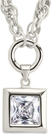 Sterling Forever Bess Square Cubic Zirconia Pendant Necklace in Silver at Nordstrom