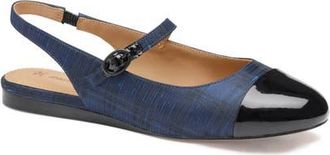 Johnston & Murphy Claire Mary Jane Slingback Flat in Navy Plaid Black Leather at Nordstrom, Size 9.5