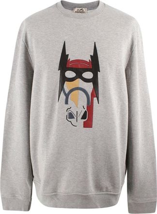 Herm&egrave;s Grey Crewneck Jumper with Leather Detailing Size XL