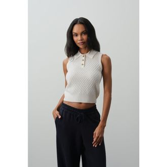 Naked Cashmere Leylah Sleeveless Cable Knit Polo in Ecru at Nordstrom, Size X-Small