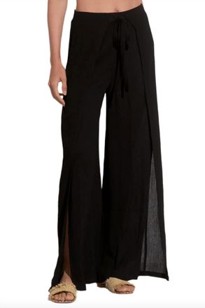 Elan Womens Wide Leg Wrap Front Pant In Black