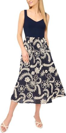 Ted Baker Nicole Embroidered Detail Midi Dress in Classic Navy at Nordstrom, Size Medium