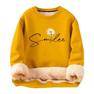 Generic Womens Crewneck Oversized Sweatshirts Long Sleeve Lamb Wool Coat Winter Thick Warm Solid Color Hooded Plus Size Coat Animal Print Tops for Women (Yell