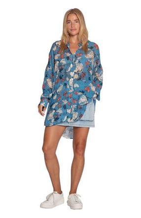 Belle & Bloom Because You Move Me Oversized Shirt in Flora Blue at Nordstrom, Size X-Small Au