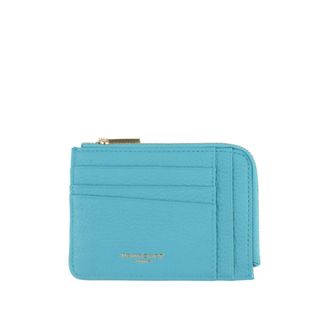Pourchet Accessoires, Dames, Blauw, ONE Size, Leer, Platte Munt-/Kaarthouder