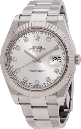 Rolex Pre-owned Rolex Datejust Automatic Chronometer Diamond Silver Dial Mens Watch 116334SDO