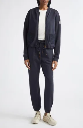 Moncler Mixed Media Zip Hoodie in Blue at Nordstrom, Size X-Small