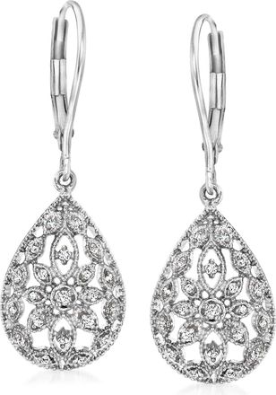 Ross-Simons Diamond Openwork Teardrop Earrings in Sterling Silver