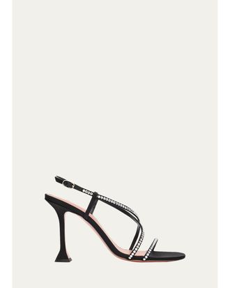Amina Muaddi 95mm Crystal Satin Strappy Sandals