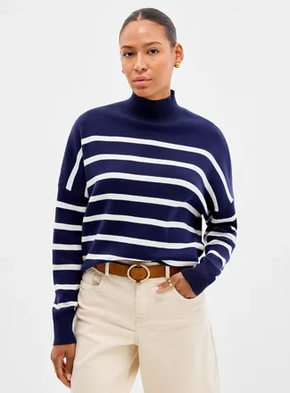 Contemporaine Womens Boxy fit high-neck pure cotton sweater