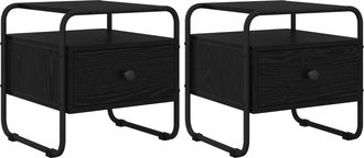 vidaXL Mesa De Noche 2 Uds. Roble Negro Madera De Ingenier&iacute;a Vidaxl