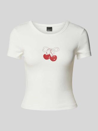 Gina Tricot Slim Fit T-Shirt mit Motiv-Print in Weiss, Gr&ouml;&szlig;e XL