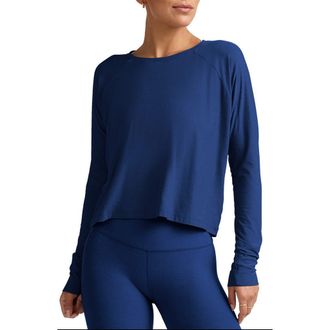 Beyond Yoga Featherweight Long Sleeve T-Shirt in Marine Blue Heather at Nordstrom, Size Xx-Large