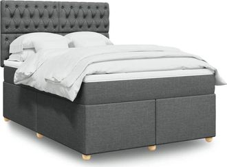 vidaXL Vidaxl - Cama Box Spring Con Colch&oacute;n Tela Gris Oscuro 160x200 Cm