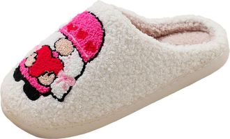 Generic Ladies Christmas Slippers Gnome Print Anti Slip Cosy Funny House Shoes Fuzzy Fleece Closed Toe Xmas Slipper With Fluffy Lining Soft Shoe Light Weight 