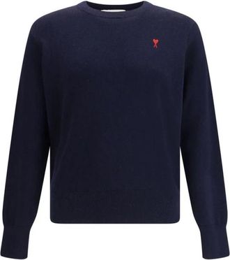 Ami Hart Jacquard Ronde Hals Sweater - Heren - Ronde hals truien - Blauw - L - Wol - Truien & Vesten