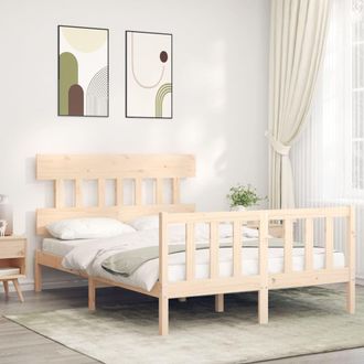 Berkfield Home Bed Frame with Headboard 140x190 cm Solid Wood in Brown