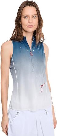 Jamie Sadock Sunsense Dusk Sleeveless Mock Neck 1/4 Zip Top Womens Clothing Blue : XS, Polyester/Spandex