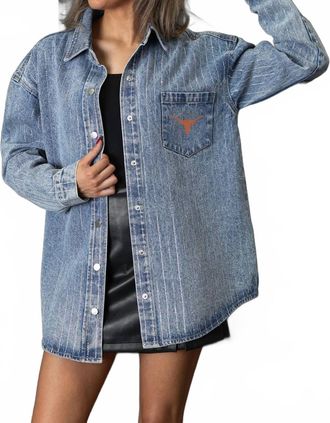 Gameday Couture Texas Longhorn Micro Rhinestone Shirt In Gray Denim Wash / Orange