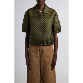 Moncler Flower Quilted Short Sleeve Jacket in Deep Depths at Nordstrom, Size 40