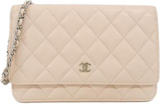 Chanel Light Pink Grained Calfskin Chain/Shoulder Wallet (Pre-Owned)
