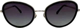 Chanel Pre-owned Gradient Crystal Round Glasses in Black Metal - Dames - Vintage Accessoires - Zwart - ONE Size - Leer - Vintage