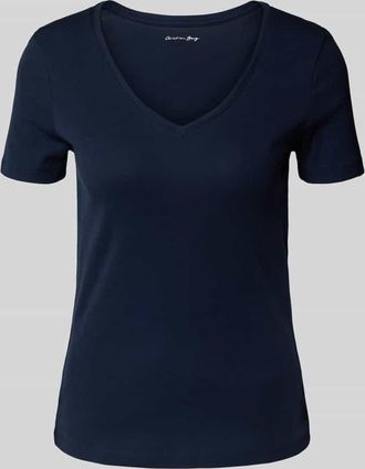 Christian Berg T-Shirt mit geripptem V-Ausschnitt in Dunkelblau, Größe XS