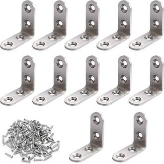 OEM Allecto Plus, Abrazaderas De Esquina En Forma De L De Acero Inoxidable De 40 X 40 Mm, 12 Unidades, Silla Y Estanter&iacute;a, Acabado Plateado