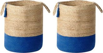 Beliani Beliani - Conjunto De 2 Cestas De Yute Beige Azul Marino 50 Cm Natural Ropa Boho Gajar