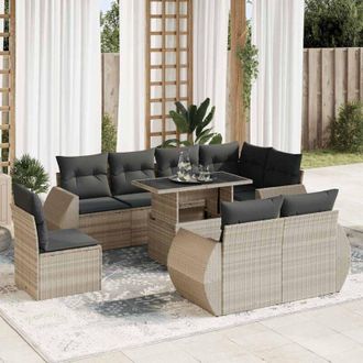 vidaXL Set Muebles Jard&iacute;n 9 Pzas Y Cojines Rat&aacute;n Sint&eacute;tico Gris Claro Vidaxl