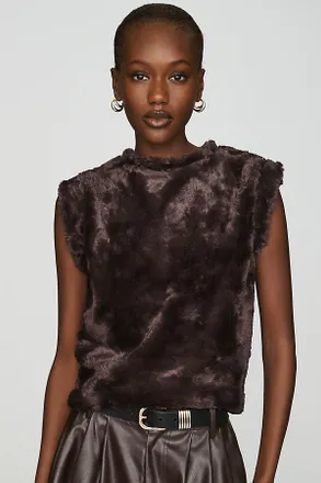 Maeve Faux Fur Muscle Tank Top
