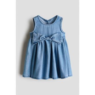 H&M Bow-detail Denim Dress in Denim Blue at Nordstrom, Size 12M